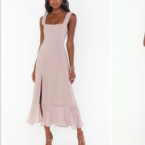 Show me your mumu Claire midi dress soft beige chiffon
